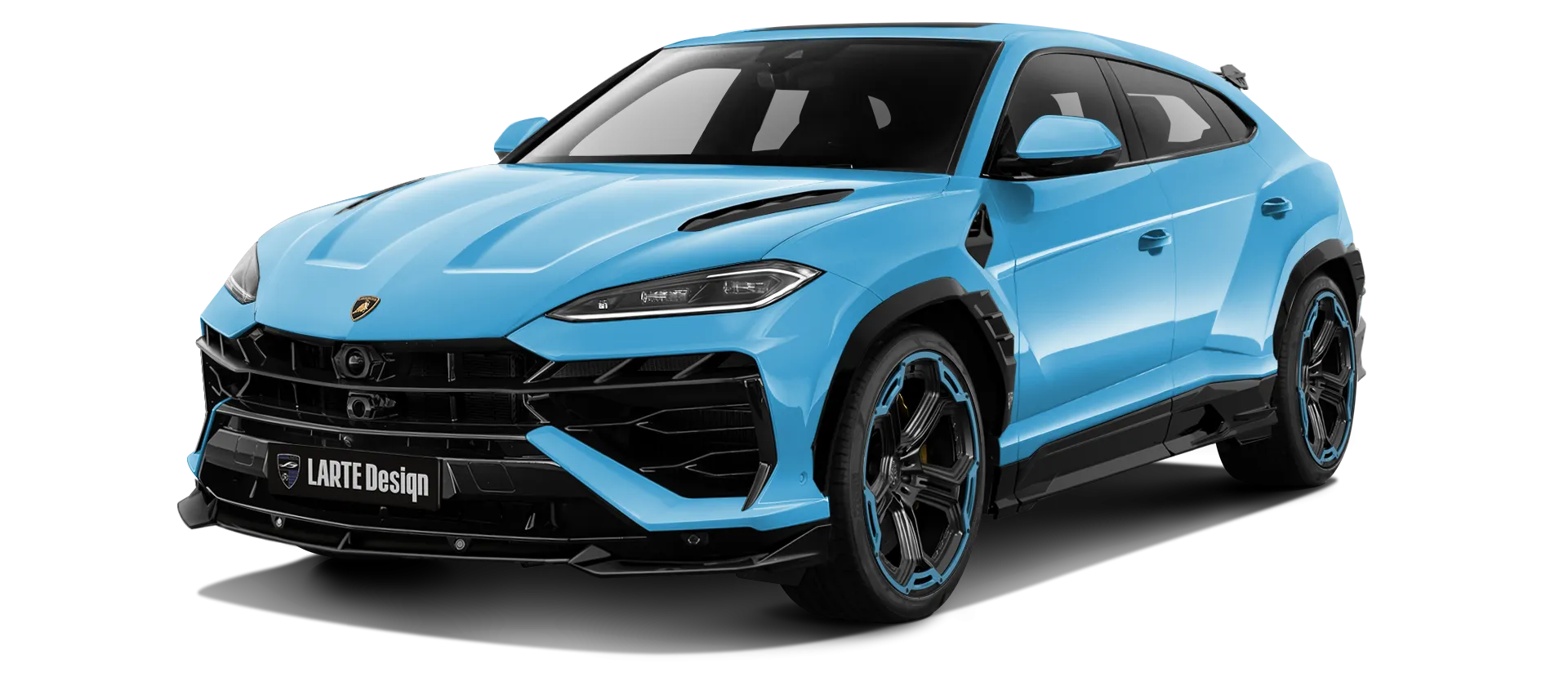 Lamborghini URUS SE with painted body kit: front view shown in Blu Cepheus