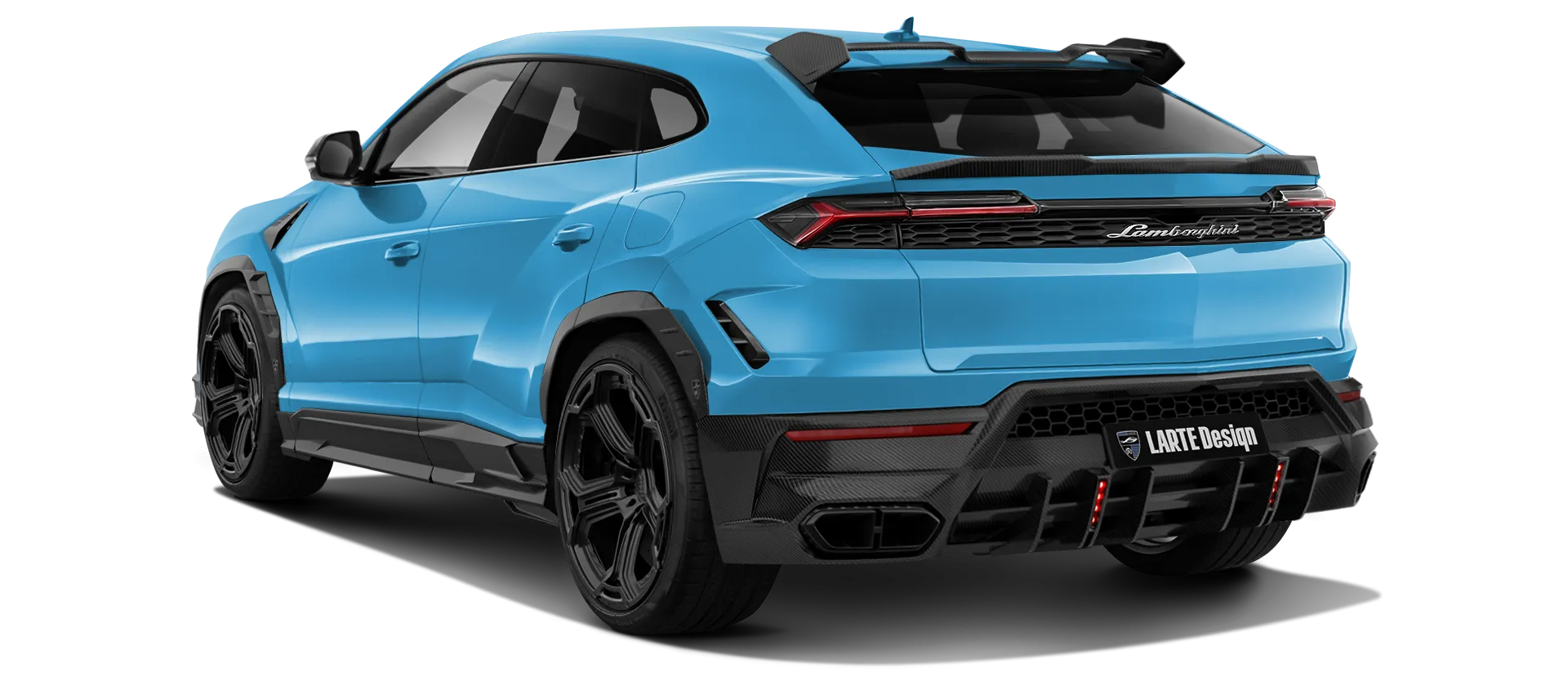 Lamborghini URUS SE with carbon body kit: back view shown in Blu Cepheus