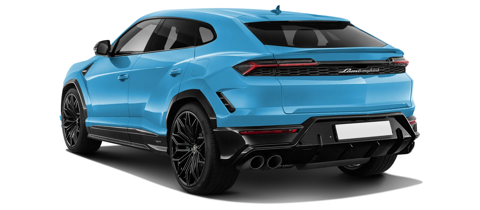 Lamborghini URUS SE stock rear view in Blu Cepheus color