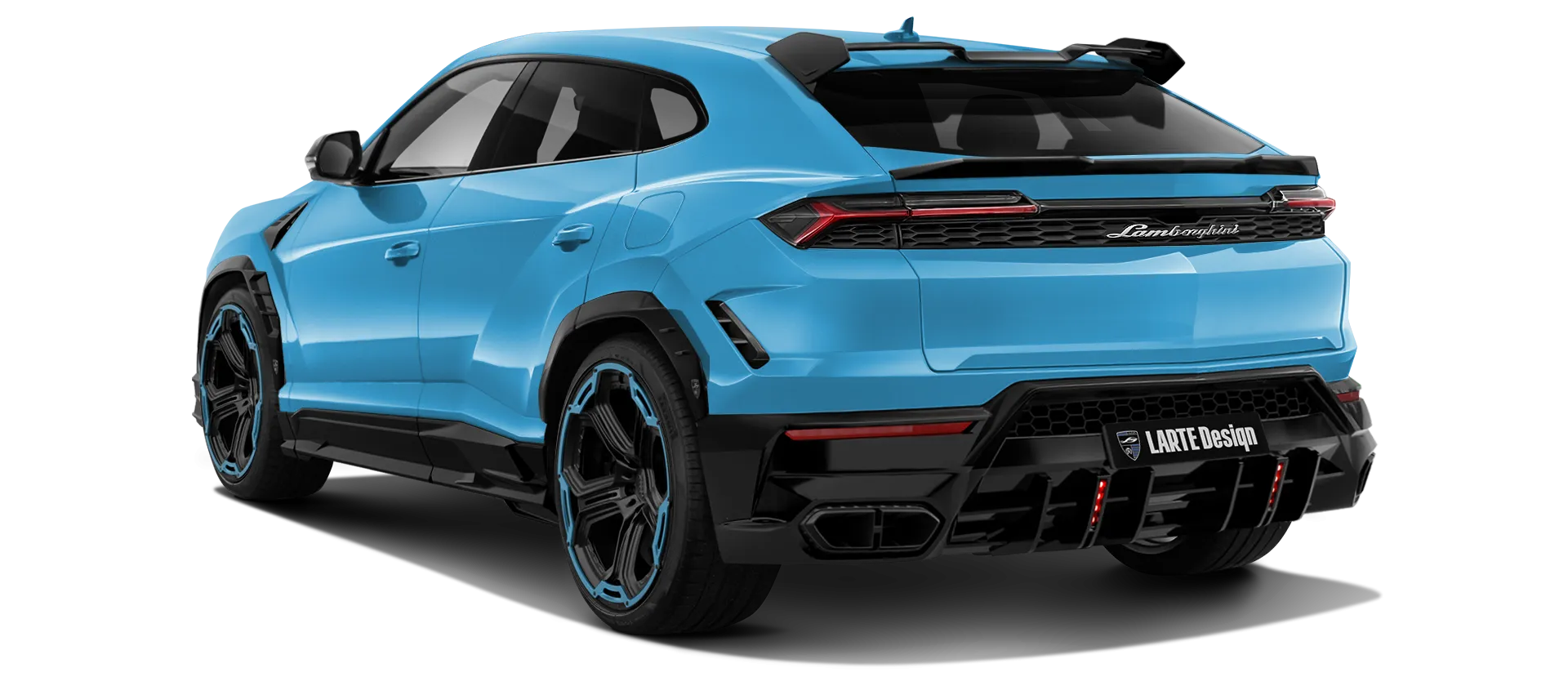 Lamborghini URUS SE with painted body kit: rear view shown in Blu Cepheus