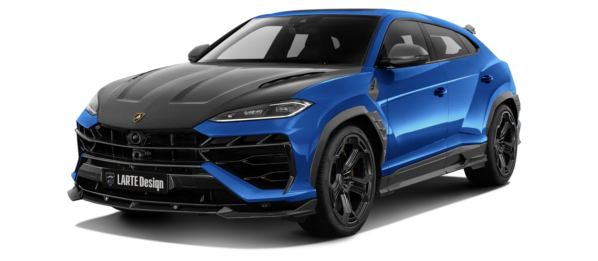 Lamborghini URUS SE with carbon body kit: front view shown in Blu Nethus