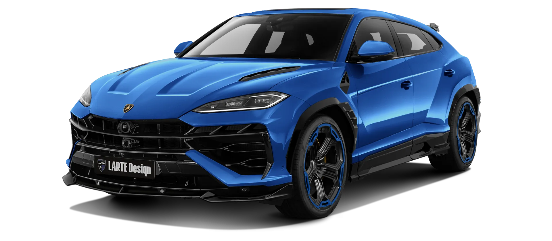 Lamborghini URUS SE with painted body kit: front view shown in Blu Nethus
