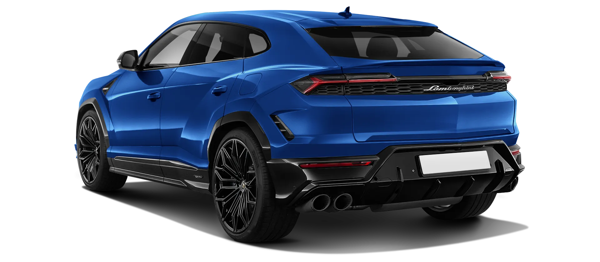 Lamborghini URUS SE stock rear view in Blu Nethus color