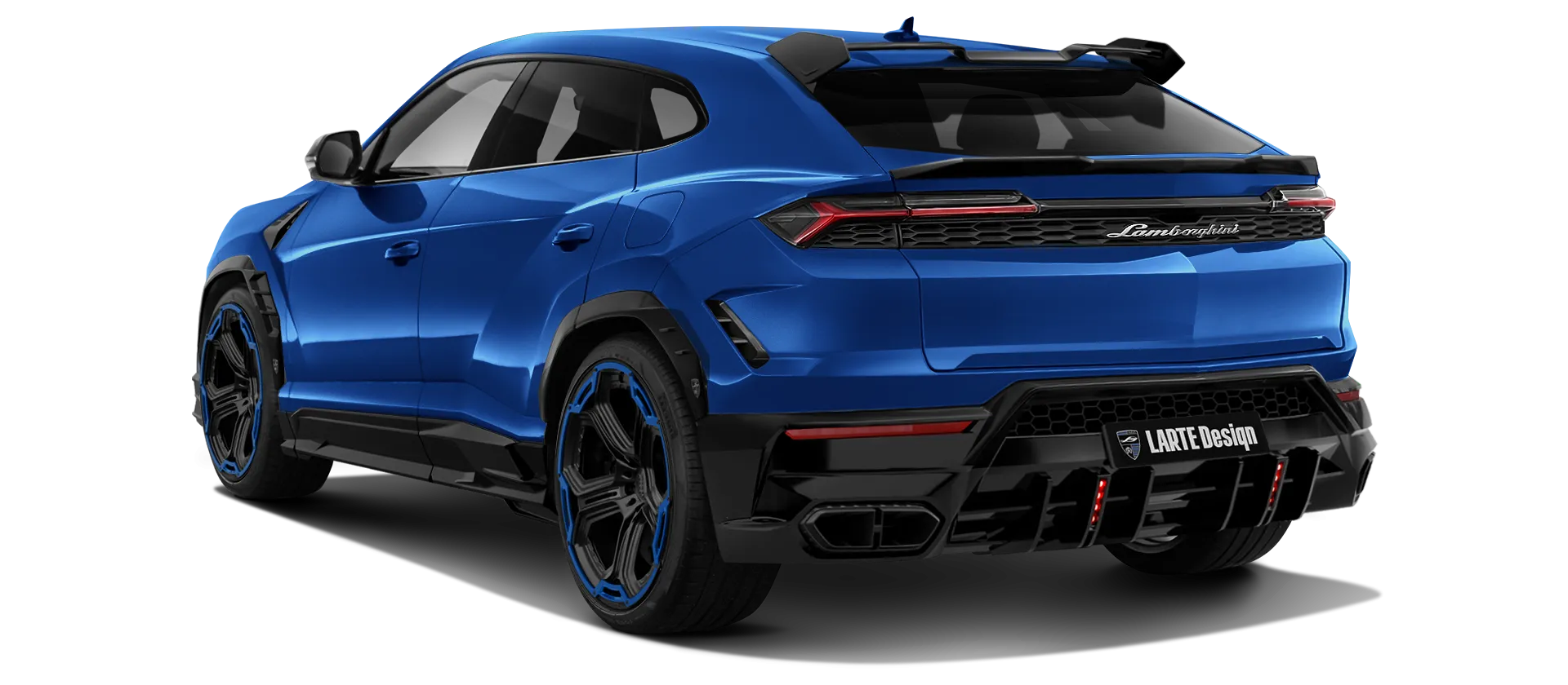 Lamborghini URUS SE with painted body kit: rear view shown in Blu Nethus