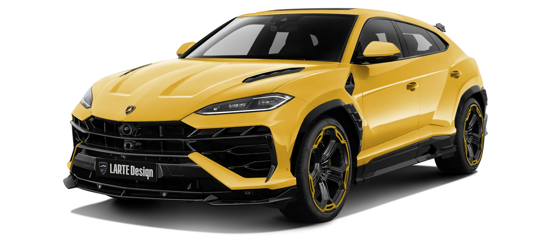 Lamborghini URUS SE with painted body kit: front view shown in Giallo Inti