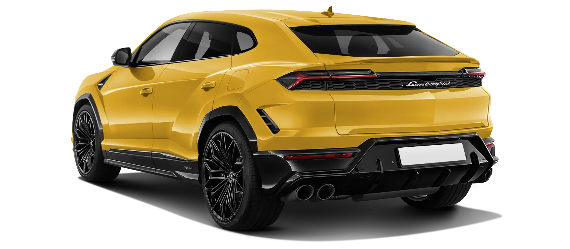 Lamborghini URUS SE stock rear view in Giallo Inti color