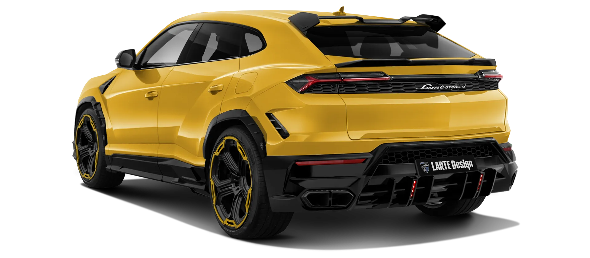 Lamborghini URUS SE with painted body kit: rear view shown in Giallo Inti