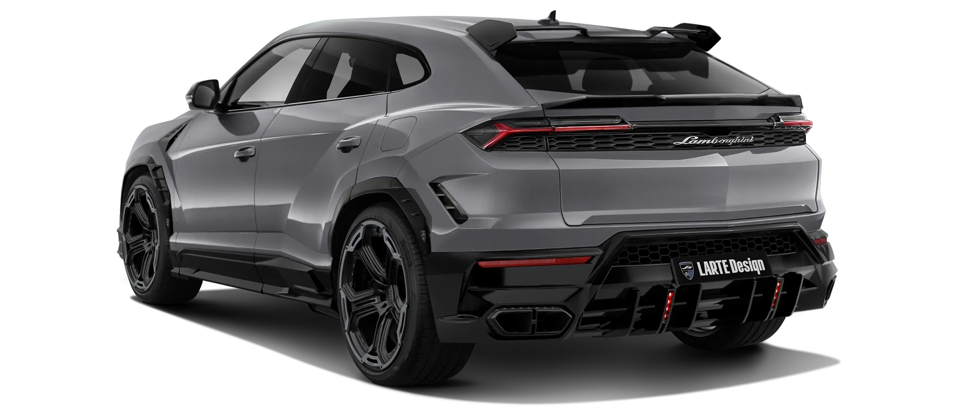 Lamborghini URUS SE with painted body kit: rear view shown in Grigio Keres