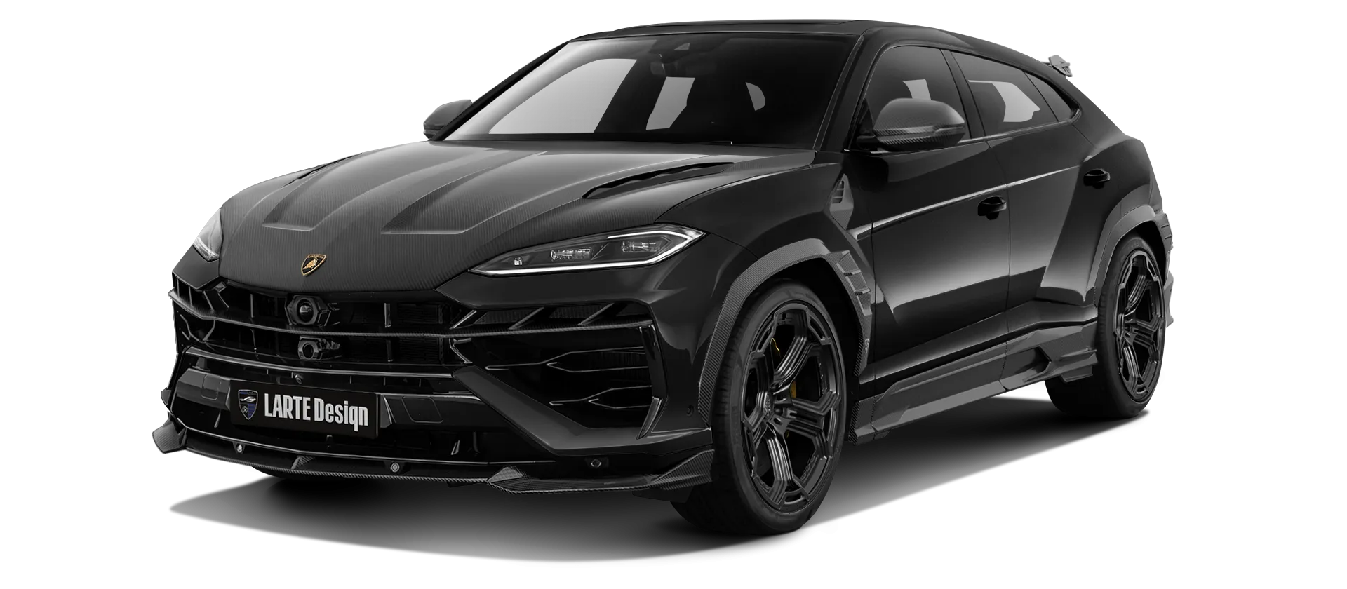 Lamborghini URUS SE with carbon body kit: front view shown in Nero Helene