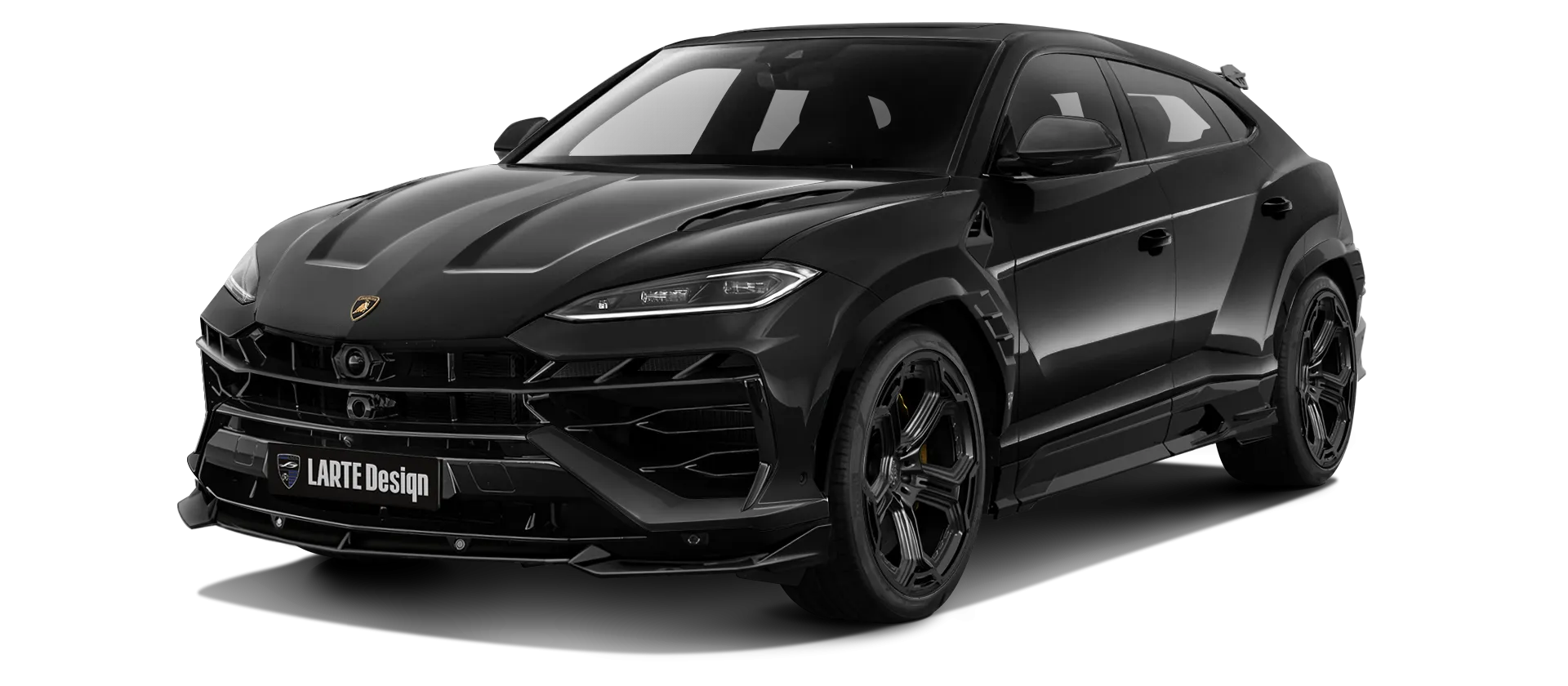 Lamborghini URUS SE with painted body kit: front view shown in Nero Helene