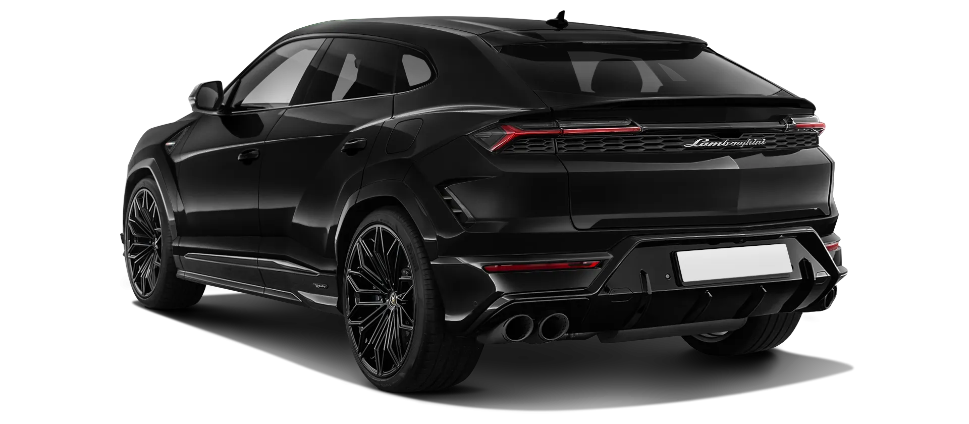 Lamborghini URUS SE stock rear view in Nero Helene color