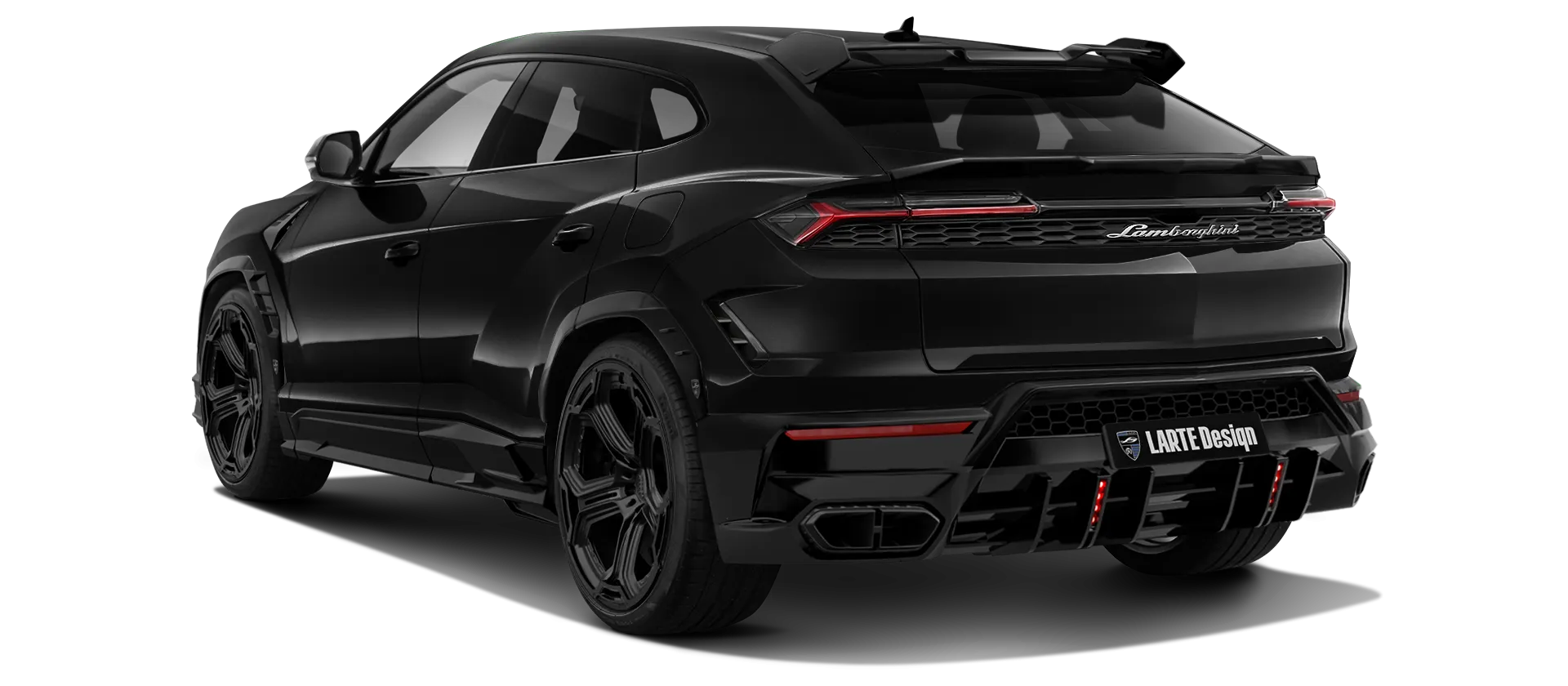 Lamborghini URUS SE with painted body kit: rear view shown in Nero Helene