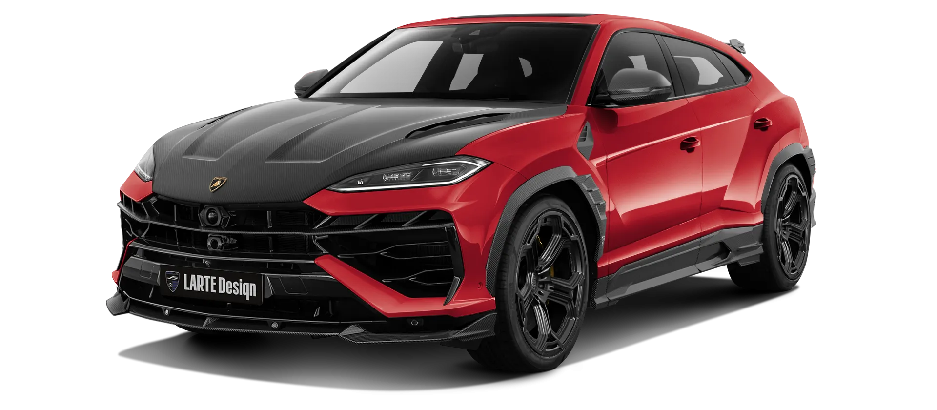 Lamborghini URUS SE with carbon body kit: front view shown in Rosso Anteros