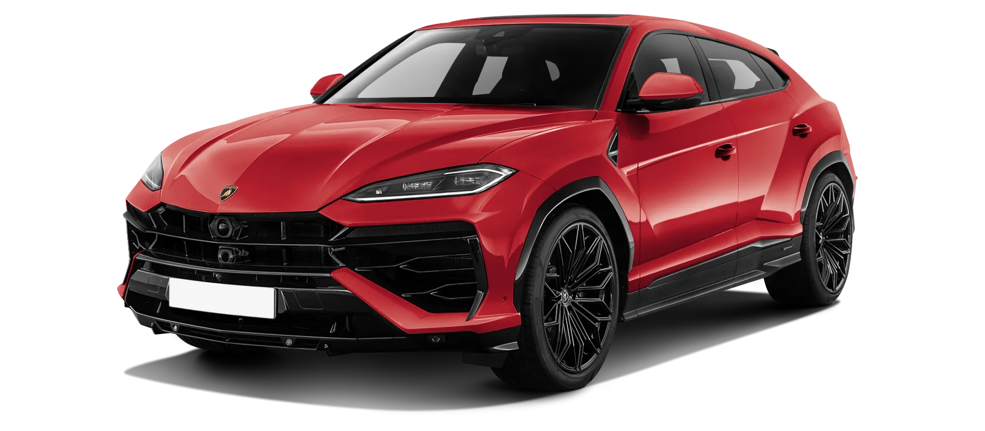 Lamborghini URUS SE stock front view in Rosso Anteros color