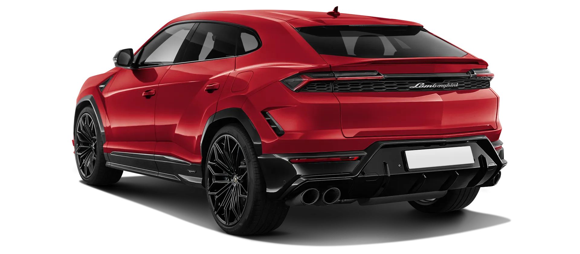 Lamborghini URUS SE stock rear view in Rosso Anteros color