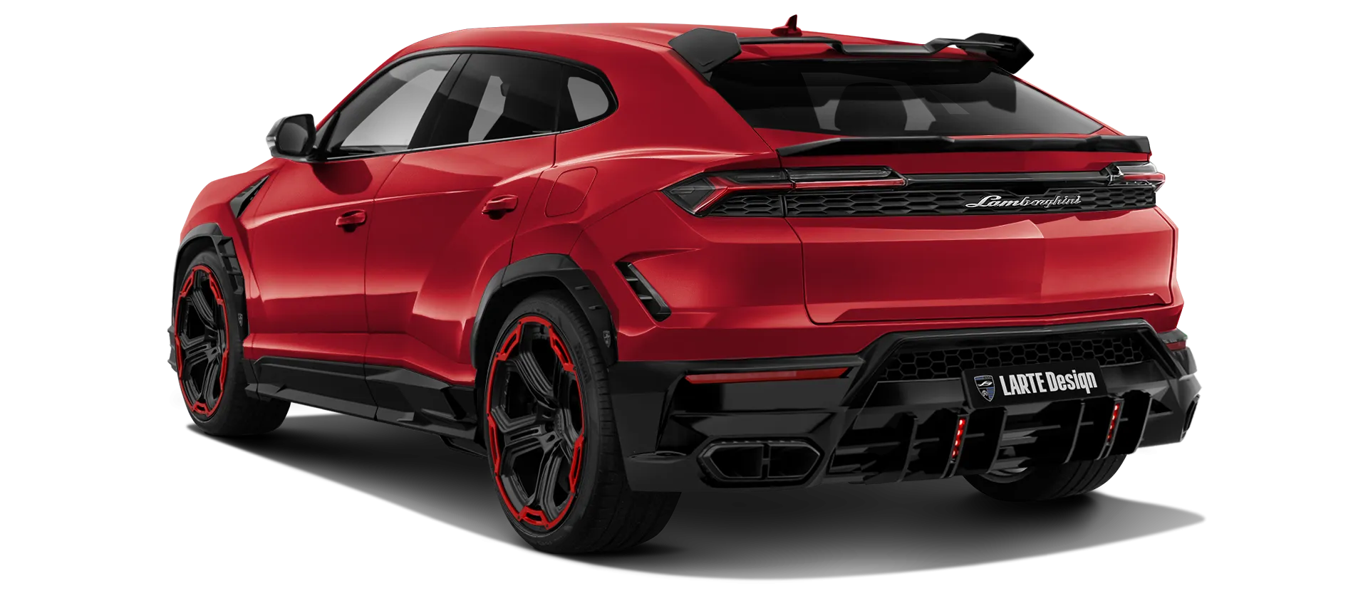 Lamborghini URUS SE with painted body kit: rear view shown in Rosso Anteros