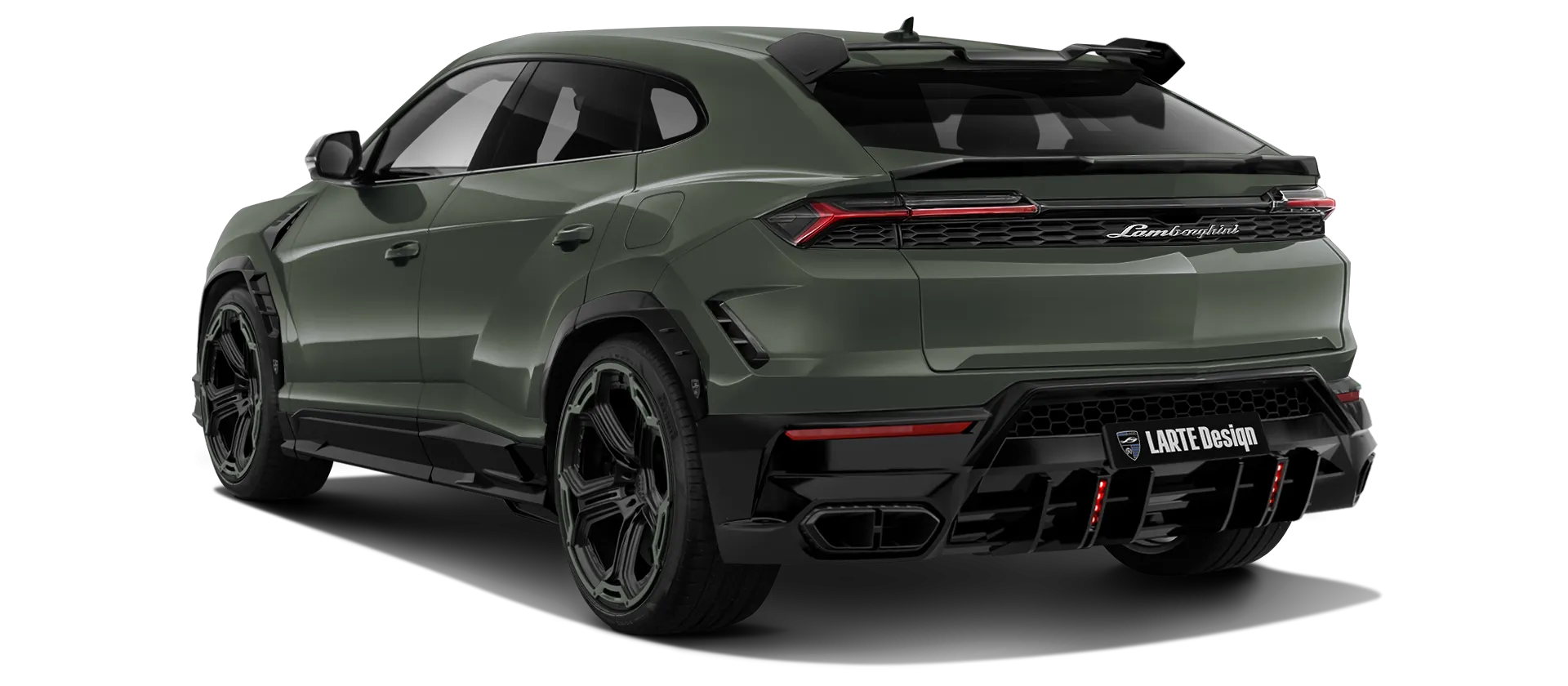 Lamborghini URUS SE with painted body kit: rear view shown in Verde Ermes