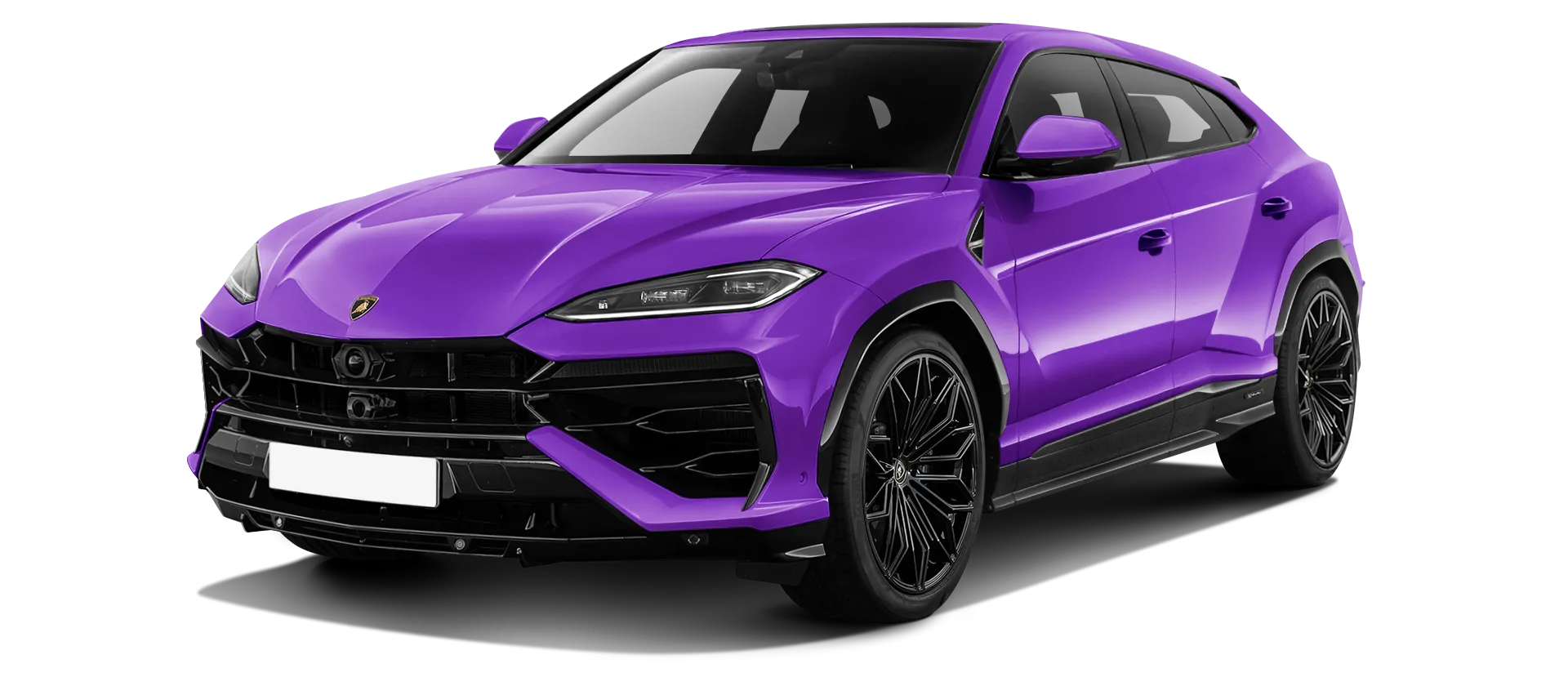 Lamborghini URUS SE stock front view in Viola Mitras color