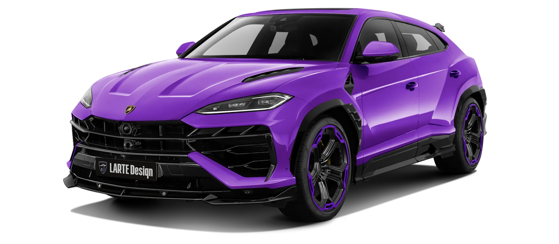 Lamborghini URUS SE with painted body kit: front view shown in Viola Mitras
