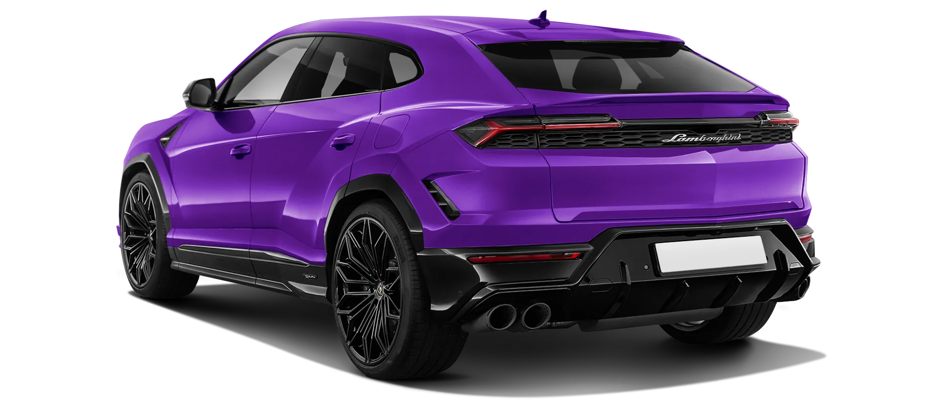 Lamborghini URUS SE stock rear view in Viola Mitras color