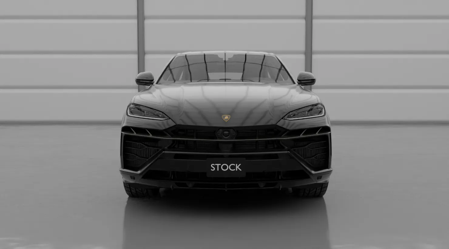 Front view on a Lamborghini URUS SE with a body kit giving the car a custom appearance