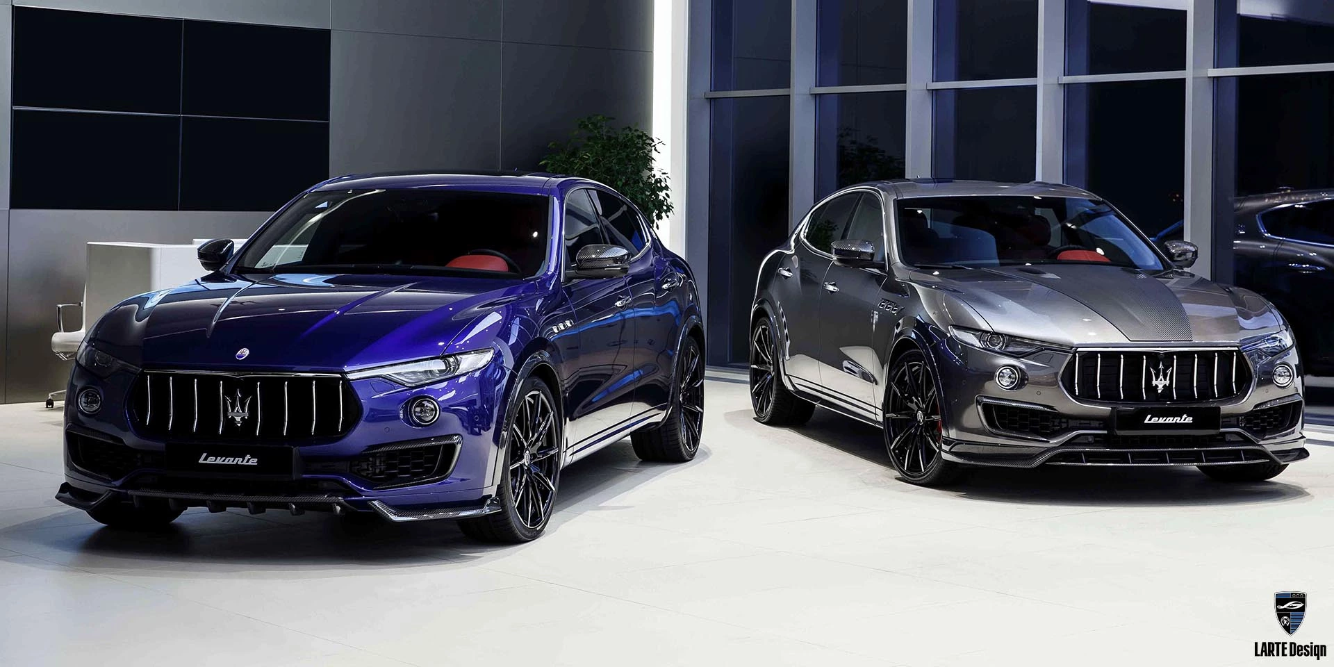 Bestellen Sie individuelles Tuning für Maserati Levante GT V8 mit 580 PS in Grau/Blau