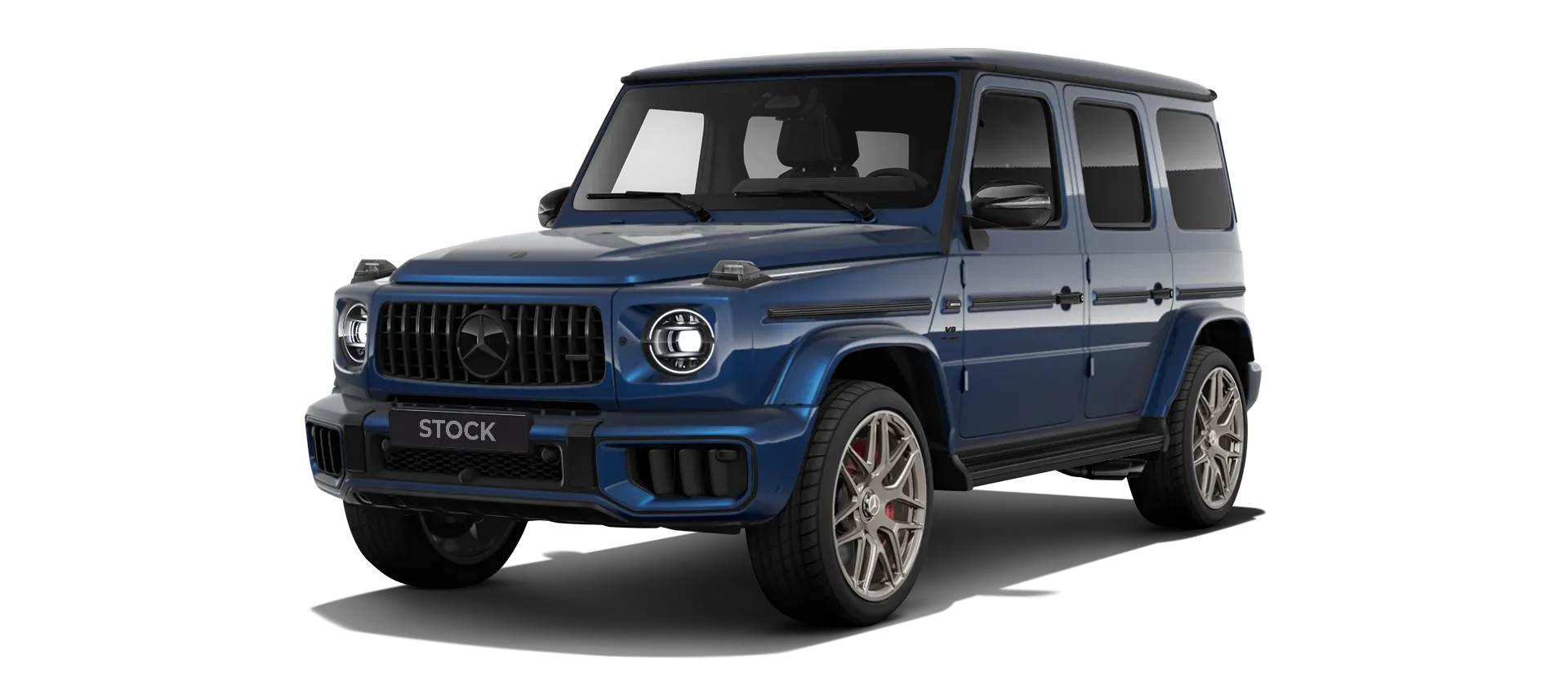 MERCEDES G 63 W463A FACELIFT 2024 - 2026 WIDEBODY stock front view in Brilliant Blue color