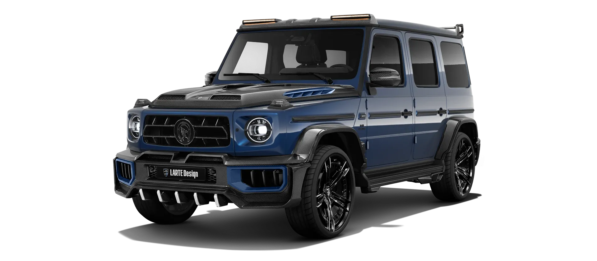 MERCEDES G 63 W463A FACELIFT 2024 - 2026 WIDEBODY with painted body kit: front view shown in Brilliant Blue
