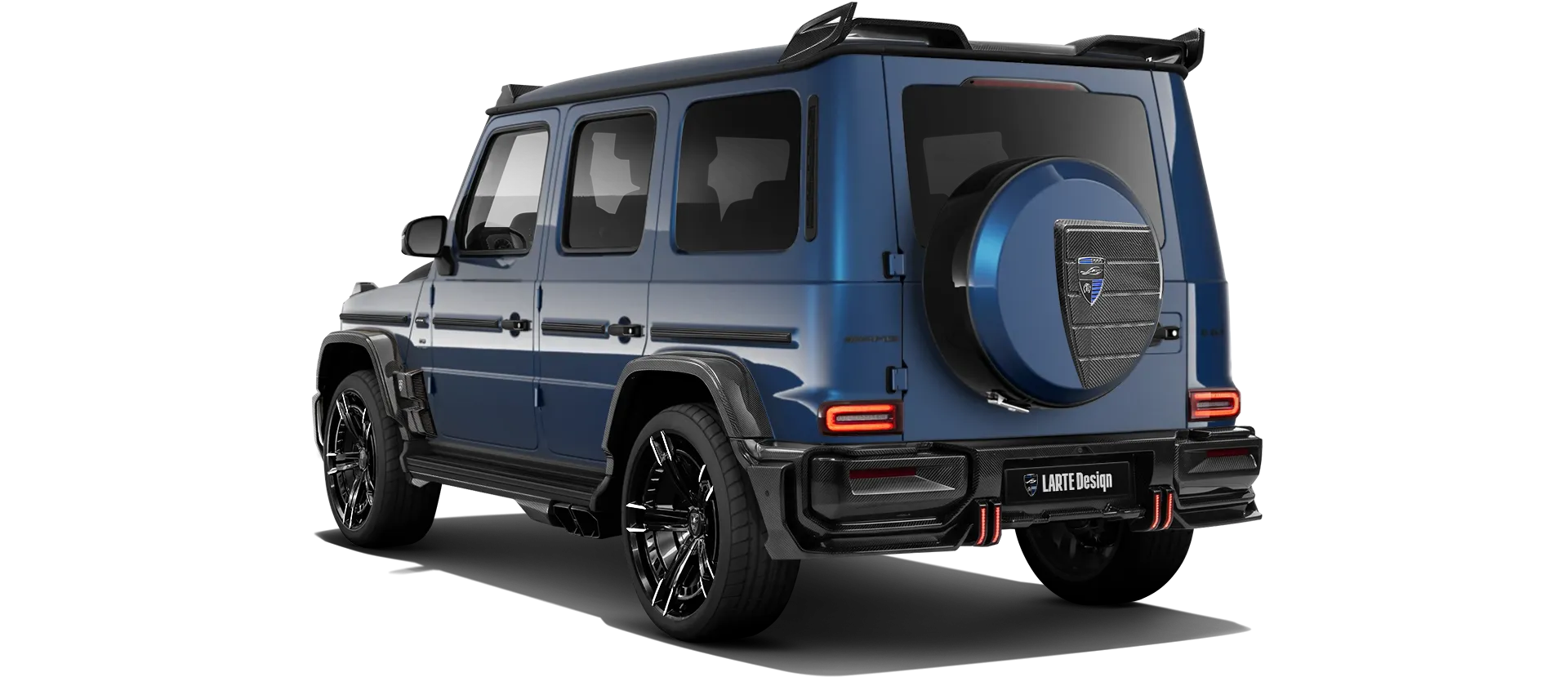 MERCEDES G 63 W463A FACELIFT 2024 - 2026 WIDEBODY with painted body kit: rear view shown in Brilliant Blue