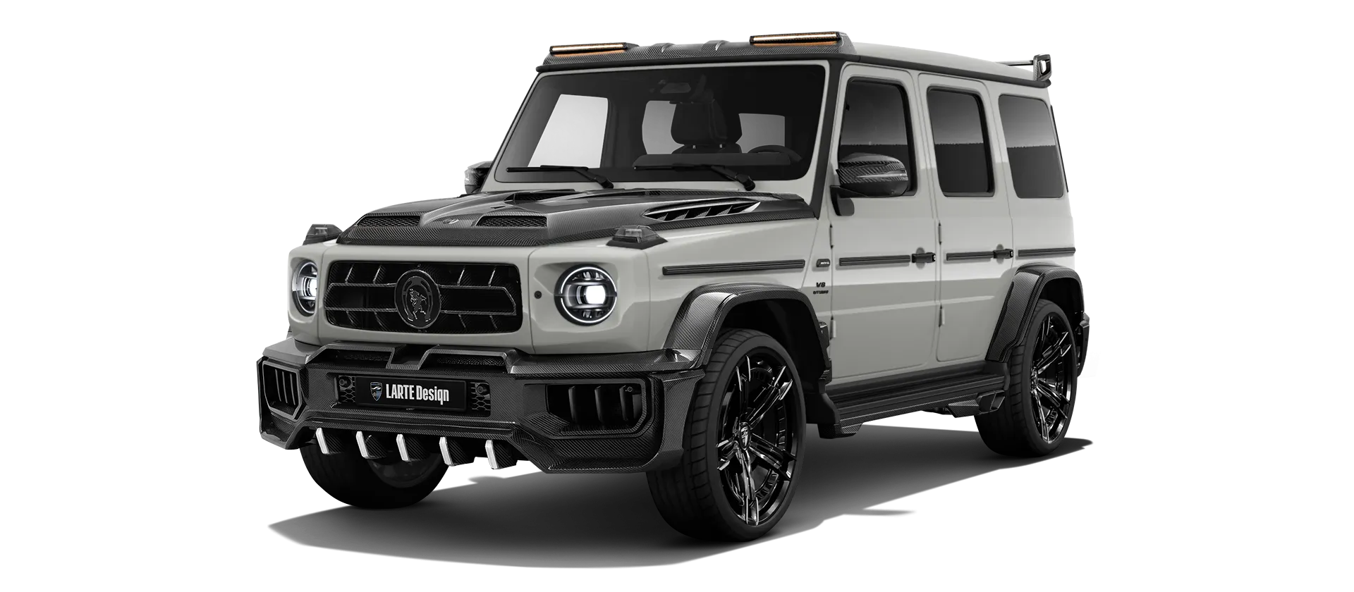 MERCEDES G 63 W463A FACELIFT 2024 - 2026 WIDEBODY with carbon body kit: front view shown in Classic Grey