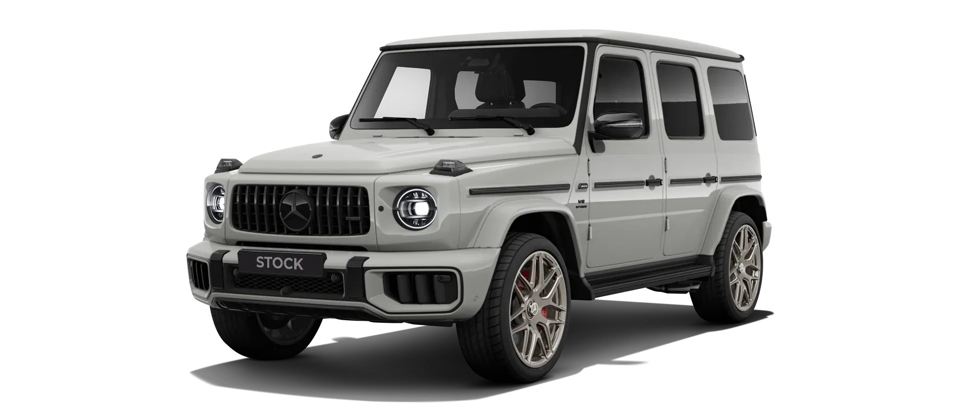 MERCEDES G 63 W463A FACELIFT 2024 - 2026 WIDEBODY with painted body kit: front view shown in Classic Grey