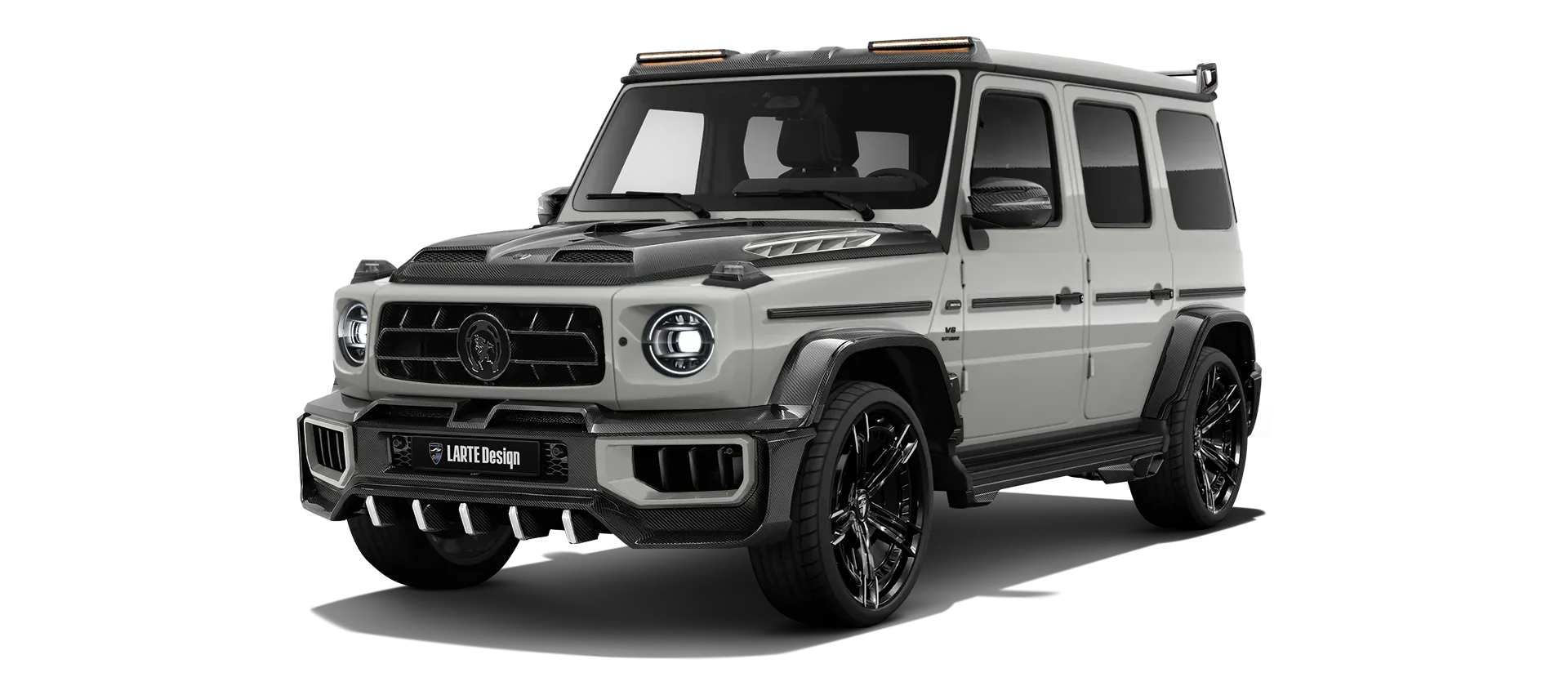 MERCEDES G 63 W463A FACELIFT 2024 - 2026 WIDEBODY with painted body kit: front view shown in Classic Grey
