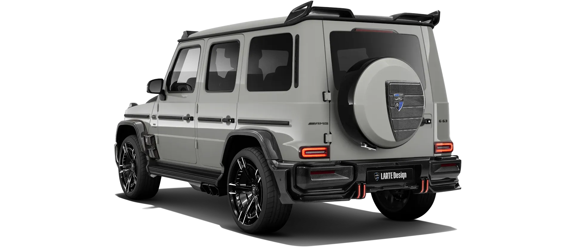MERCEDES G 63 W463A FACELIFT 2024 - 2026 WIDEBODY with painted body kit: rear view shown in Classic Grey