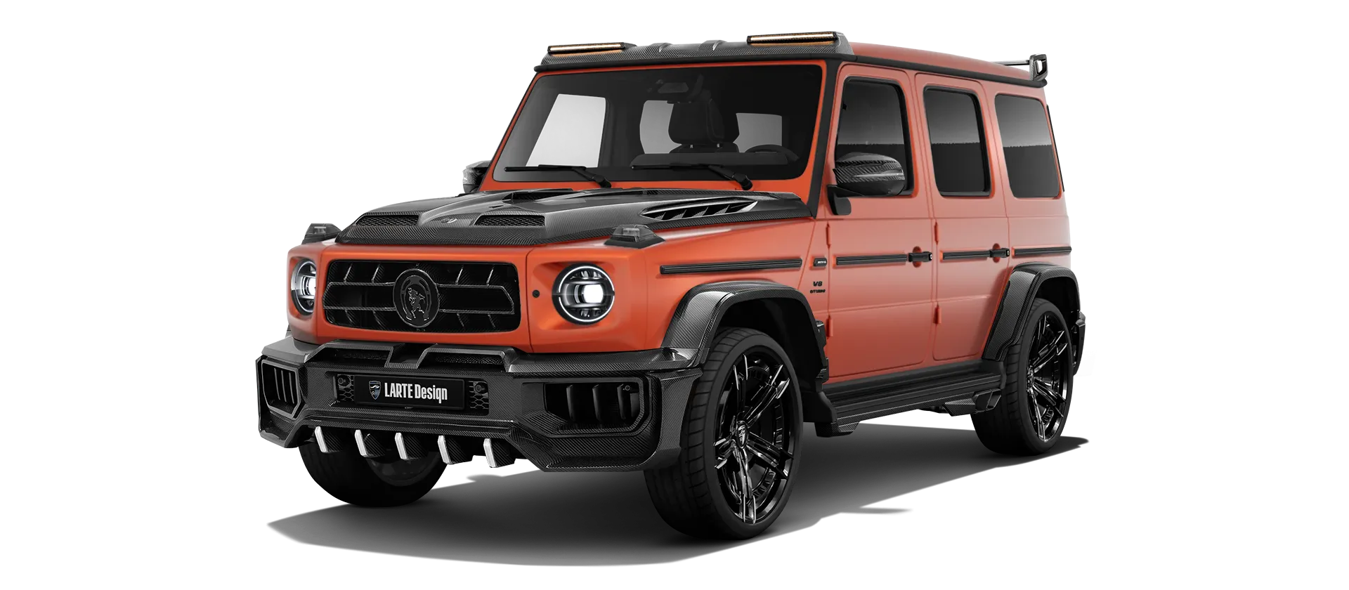 MERCEDES G 63 W463A FACELIFT 2024 - 2026 WIDEBODY with carbon body kit: front view shown in Copper Orange Magno