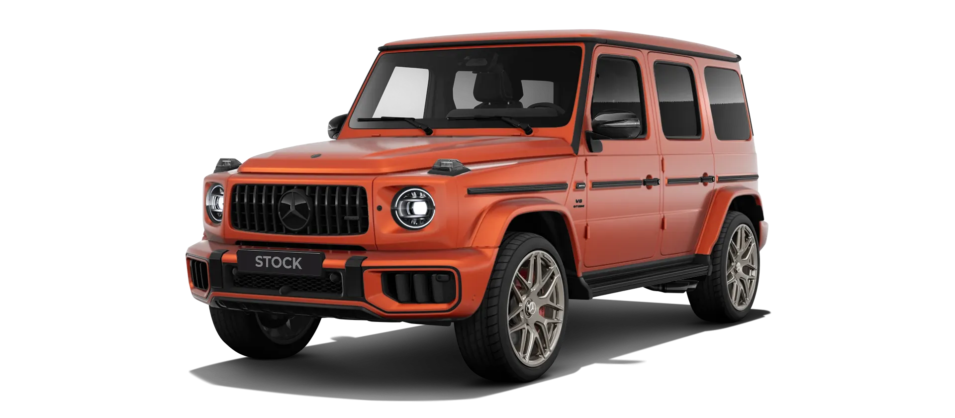 MERCEDES G 63 W463A FACELIFT 2024 - 2026 WIDEBODY stock front view in Copper Orange Magno color