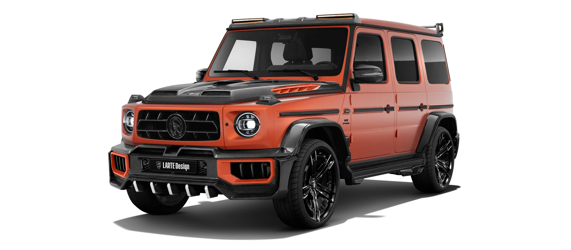 MERCEDES G 63 W463A FACELIFT 2024 - 2026 WIDEBODY with painted body kit: front view shown in Copper Orange Magno