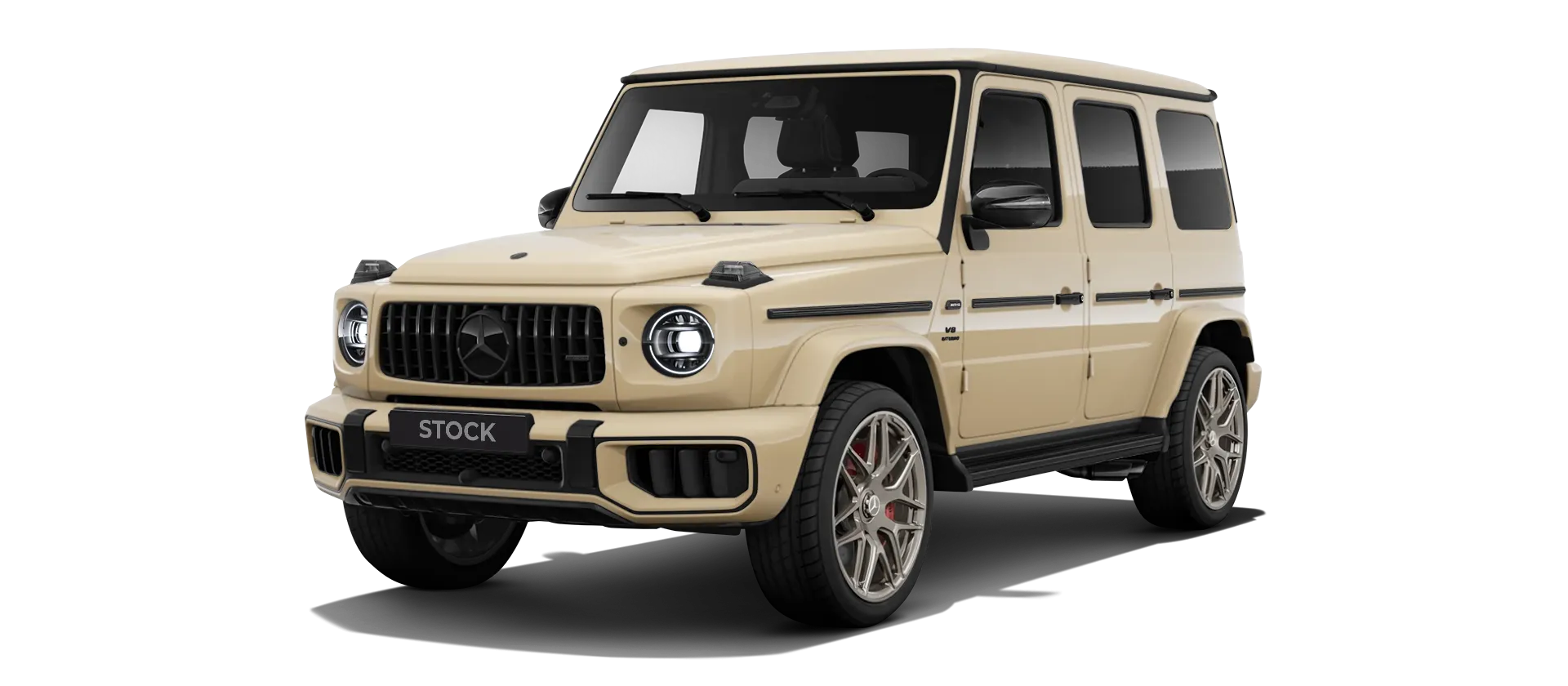 MERCEDES G 63 W463A FACELIFT 2024 - 2026 WIDEBODY stock front view in Desert Sand color