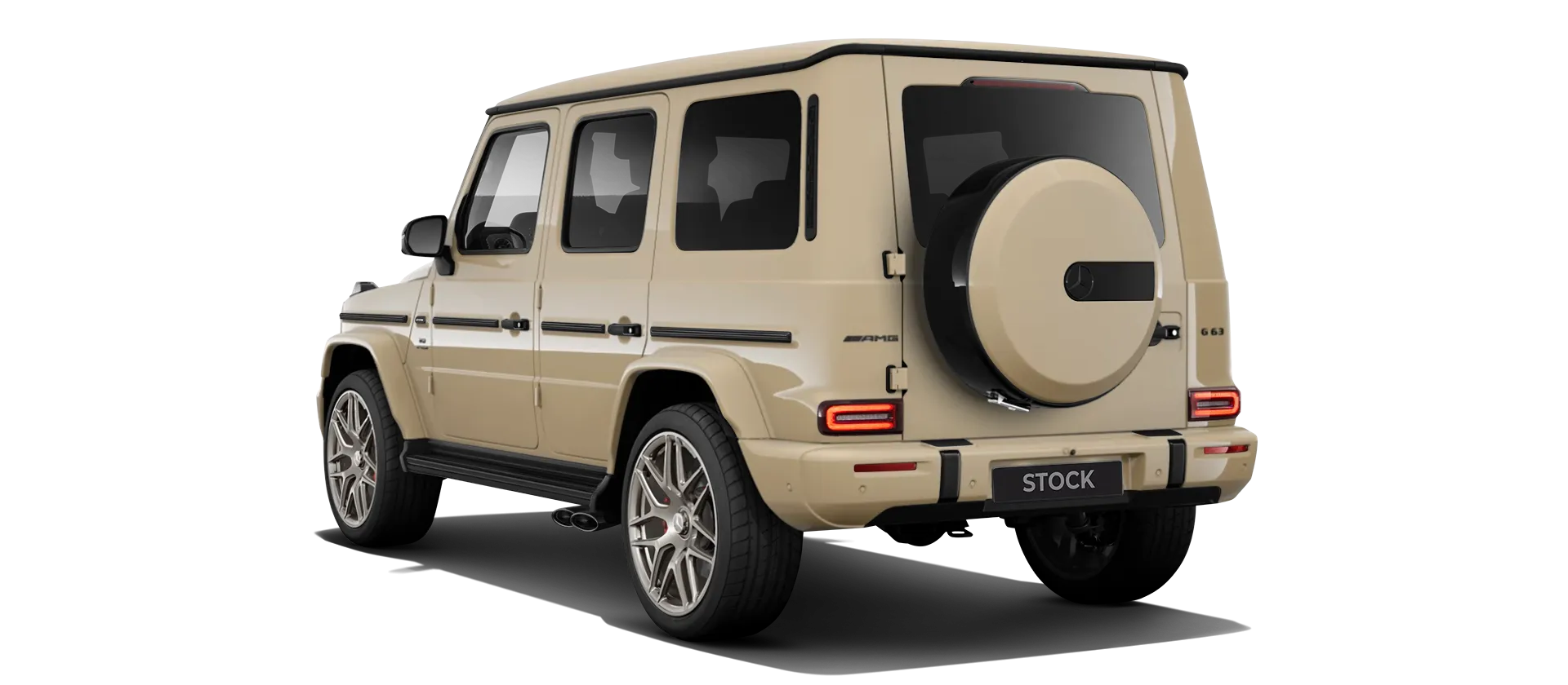 MERCEDES G 63 W463A FACELIFT 2024 - 2026 WIDEBODY stock rear view in Desert Sand color