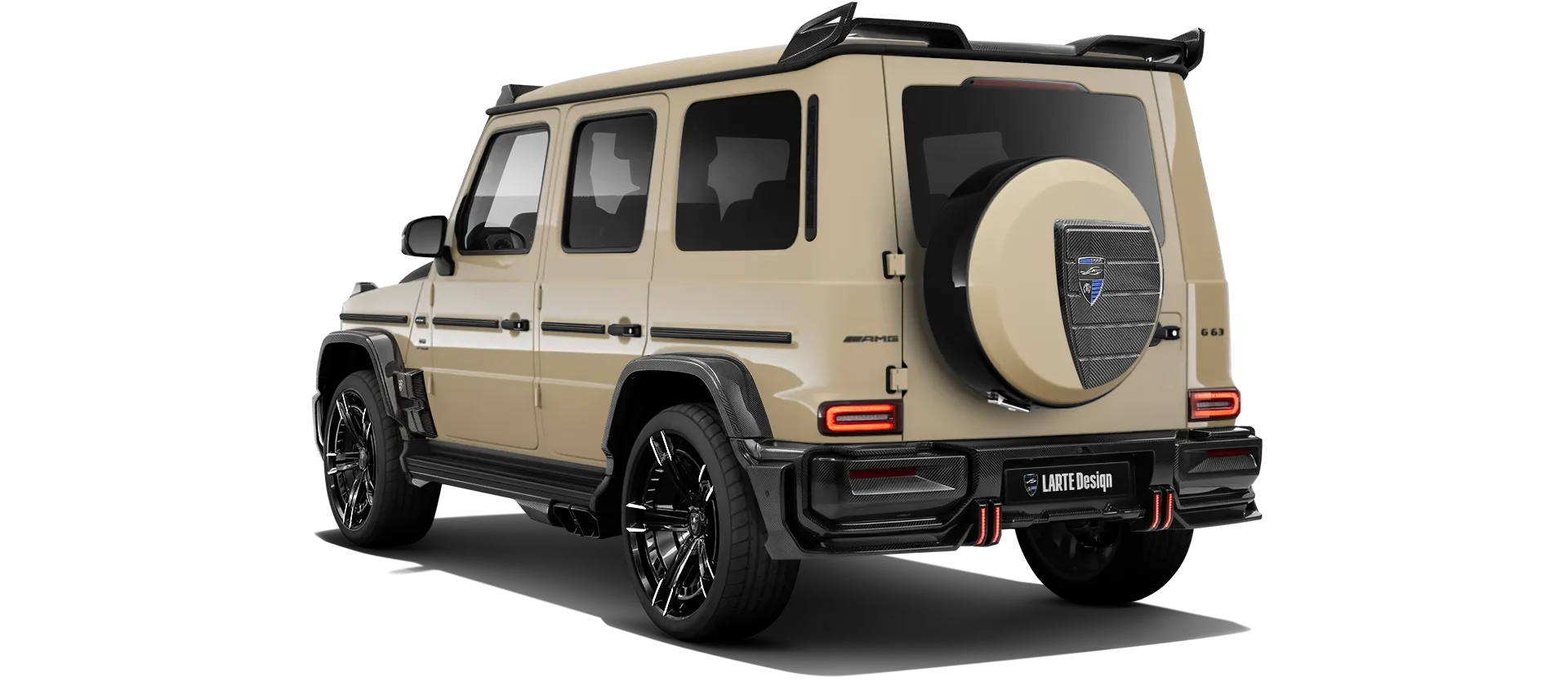 MERCEDES G 63 W463A FACELIFT 2024 - 2026 WIDEBODY with painted body kit: rear view shown in Desert Sand