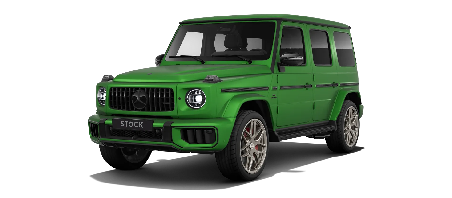 MERCEDES G 63 W463A FACELIFT 2024 - 2026 WIDEBODY stock front view in Green Hell Magno color