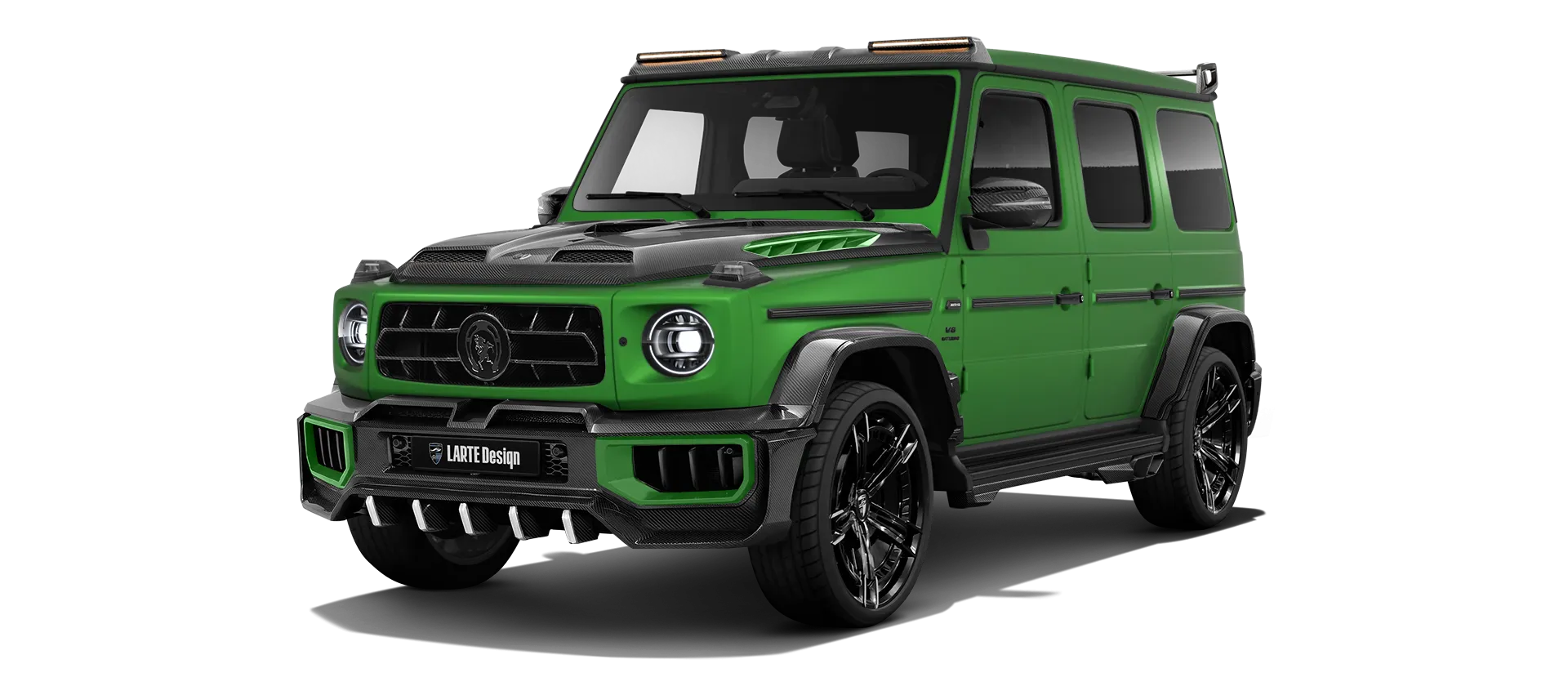 MERCEDES G 63 W463A FACELIFT 2024 - 2026 WIDEBODY with painted body kit: front view shown in Green Hell Magno