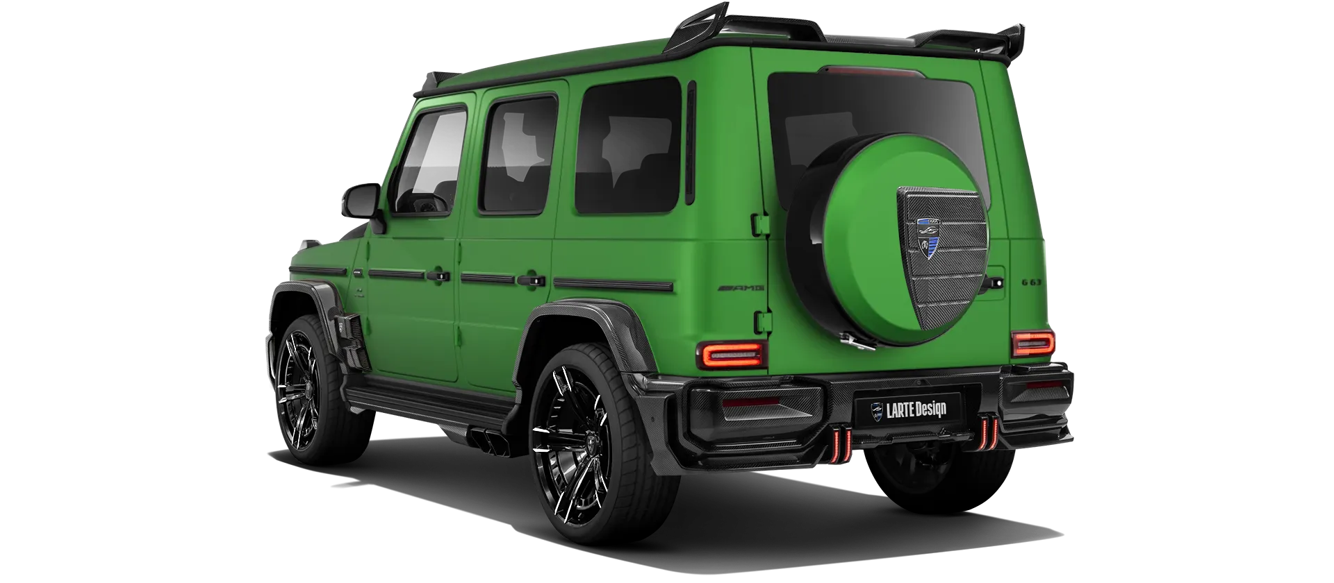 MERCEDES G 63 W463A FACELIFT 2024 - 2026 WIDEBODY with painted body kit: rear view shown in Green Hell Magno
