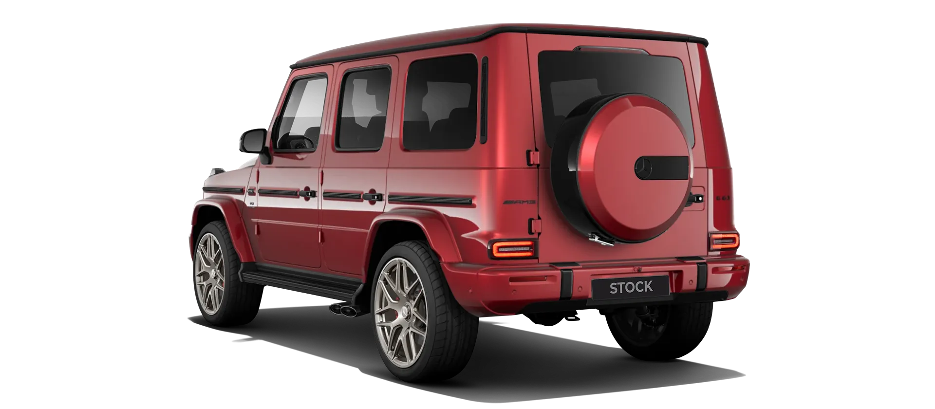 MERCEDES G 63 W463A FACELIFT 2024 - 2026 WIDEBODY stock rear view in Hyacinthe Red color