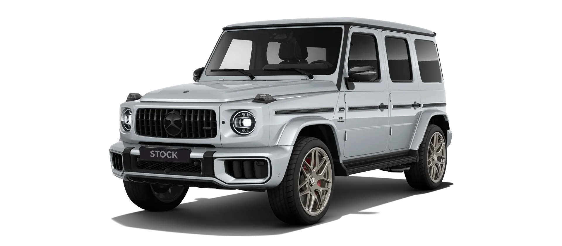 MERCEDES G 63 W463A FACELIFT 2024 - 2026 WIDEBODY stock front view in Iridium Silver color