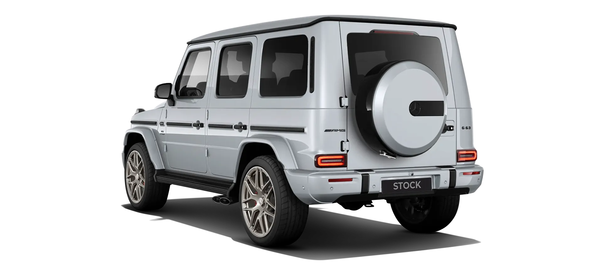 MERCEDES G 63 W463A FACELIFT 2024 - 2026 WIDEBODY stock rear view in Iridium Silver color