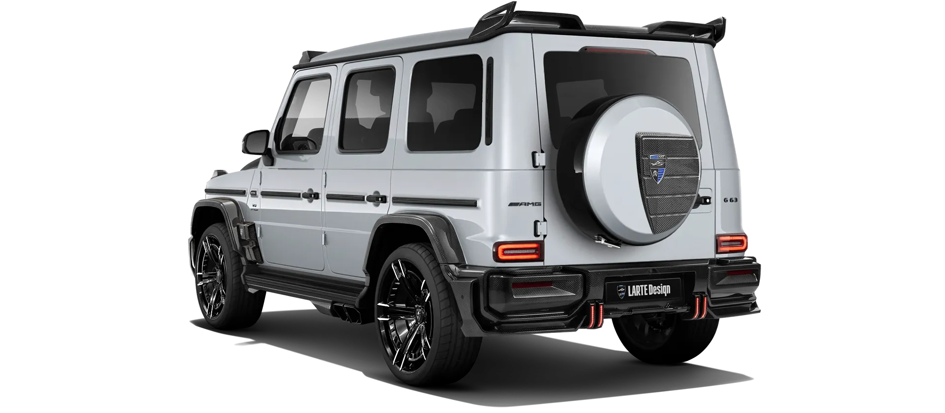 MERCEDES G 63 W463A FACELIFT 2024 - 2026 WIDEBODY with painted body kit: rear view shown in Iridium Silver