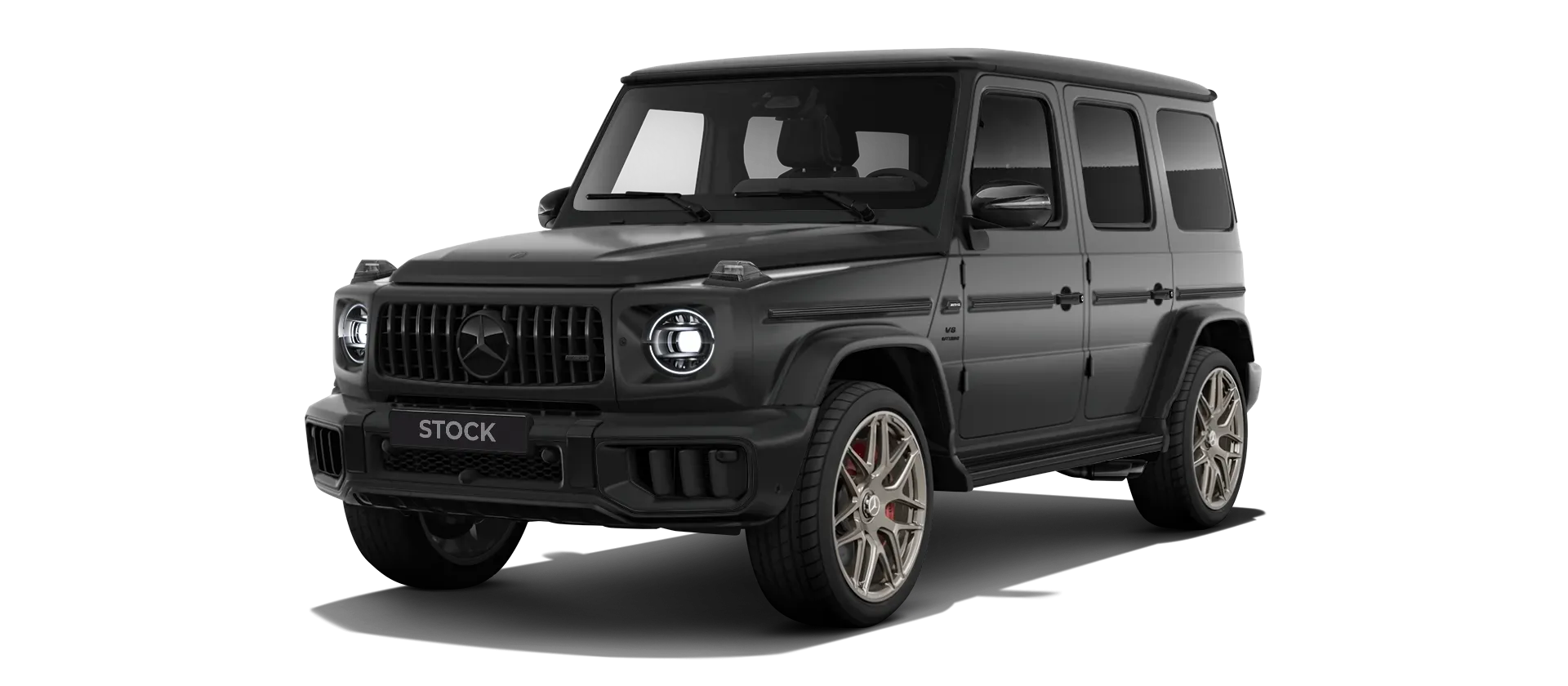 MERCEDES G 63 W463A FACELIFT 2024 - 2026 WIDEBODY stock front view in Night Black Magno color