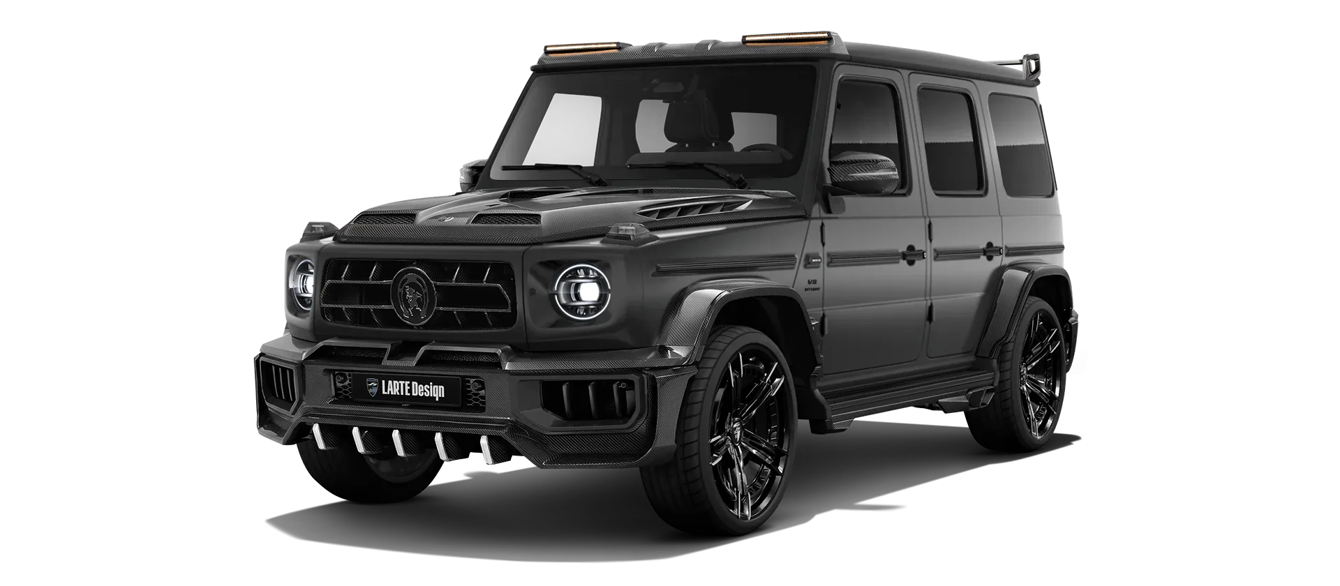MERCEDES G 63 W463A FACELIFT 2024 - 2026 WIDEBODY with painted body kit: front view shown in Night Black Magno