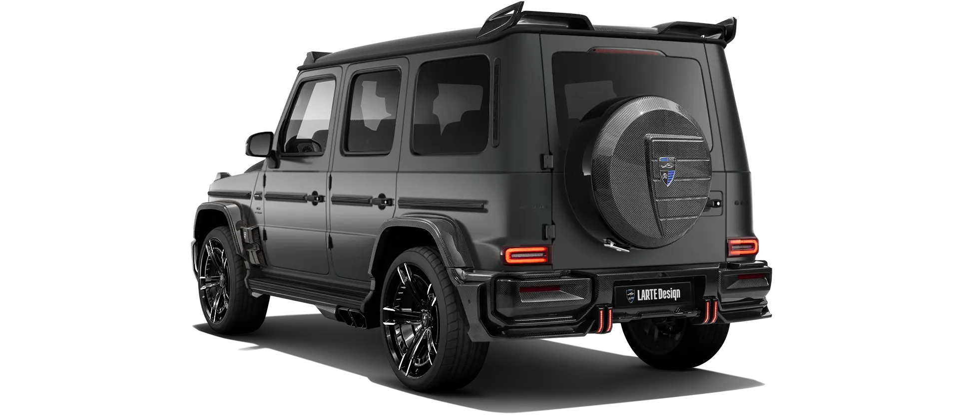 MERCEDES G 63 W463A FACELIFT 2024 - 2026 WIDEBODY with carbon body kit: back view shown in Night Black Magno