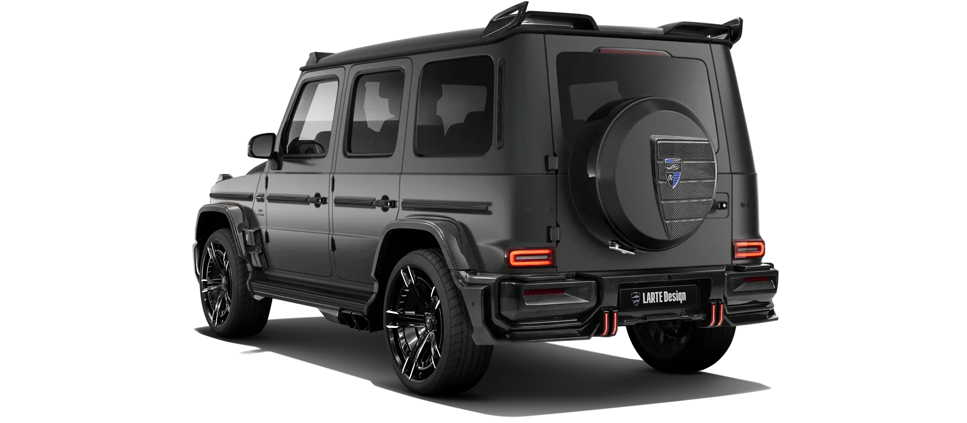 MERCEDES G 63 W463A FACELIFT 2024 - 2026 WIDEBODY with painted body kit: rear view shown in Night Black Magno